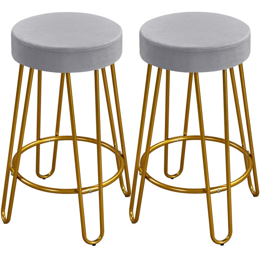 Alden Design Upholstered Velvet Counter Height Bar Stool, Set of 2, Gray