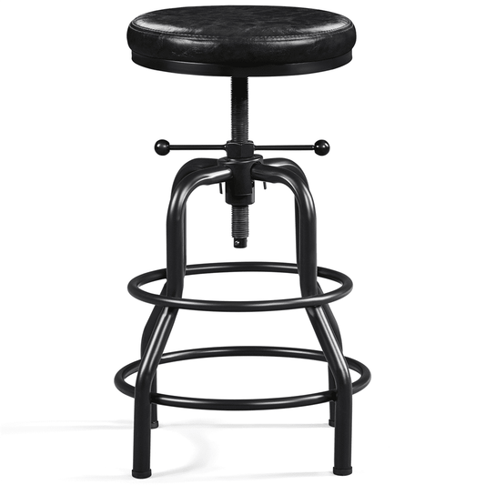 Alden Design Vintage Faux Leather Counter-Height Bar Stool with Metal Legs for Kitchen Restaurant, Black