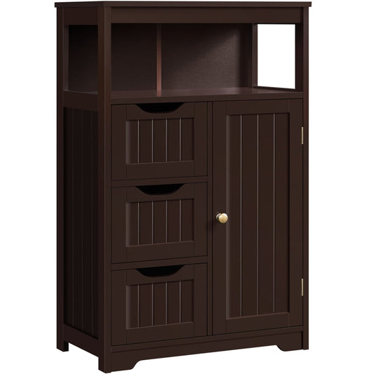 Alden Design Wooden Bathroom Storage Cabinet with Open Shelving, White