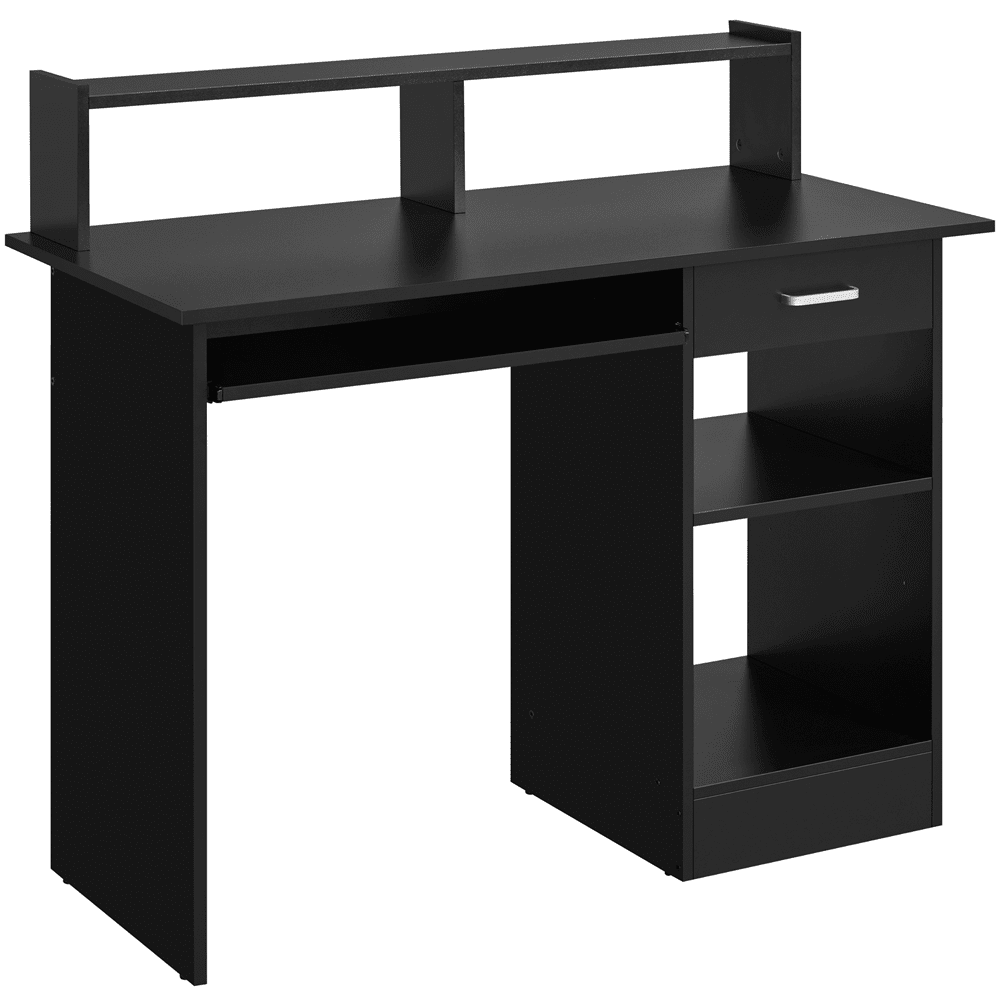Alden Design Wooden Home Office Computer Desk with Drawers and Keyboard Tray, Black