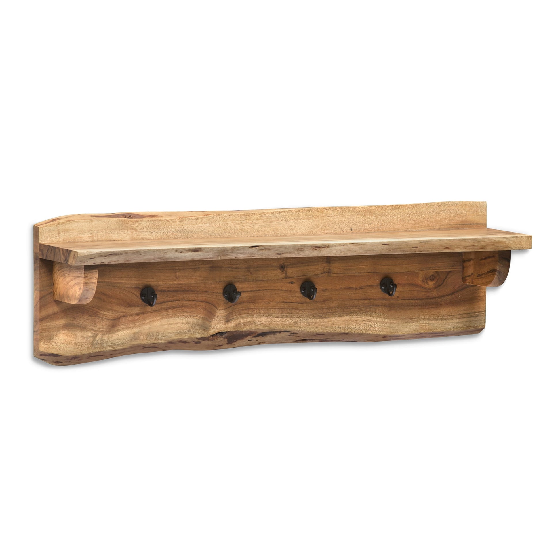 Alpine Natural Live Edge Wood 48" Coat Hooks with Shelf