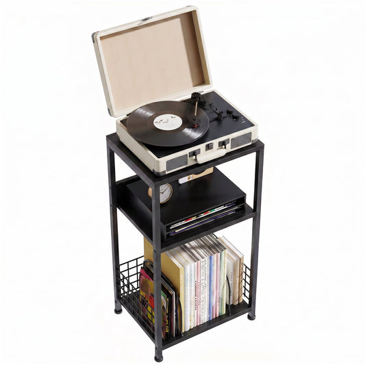 Alvantor 3-Tier Side Tables Vintage Record Player Stand & Vinyl Storage Unit, End Table with Open Shelves, Toolless Assembly for Living Room, Bedroom