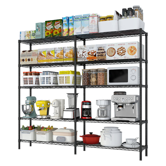 Alvantor Adjustable 5-Tier Iron Storage Rack with Black Finish for Home and Office