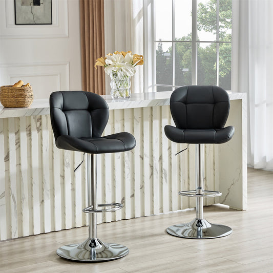Alvantor Adjustable Bar Stools Set of 2 Modern Leather Swivel Bar Stools Counter Height Bar Chairs for Kitchen Island Black