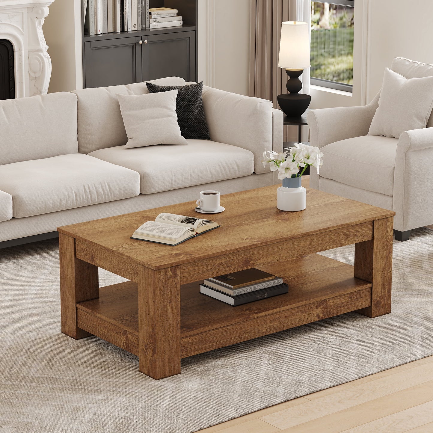 Alvantor MDF Coffee Table, Double Layer, Industrial Style - Natural Wood
