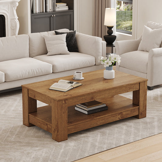 Alvantor MDF Coffee Table, Double Layer, Industrial Style - Natural Wood