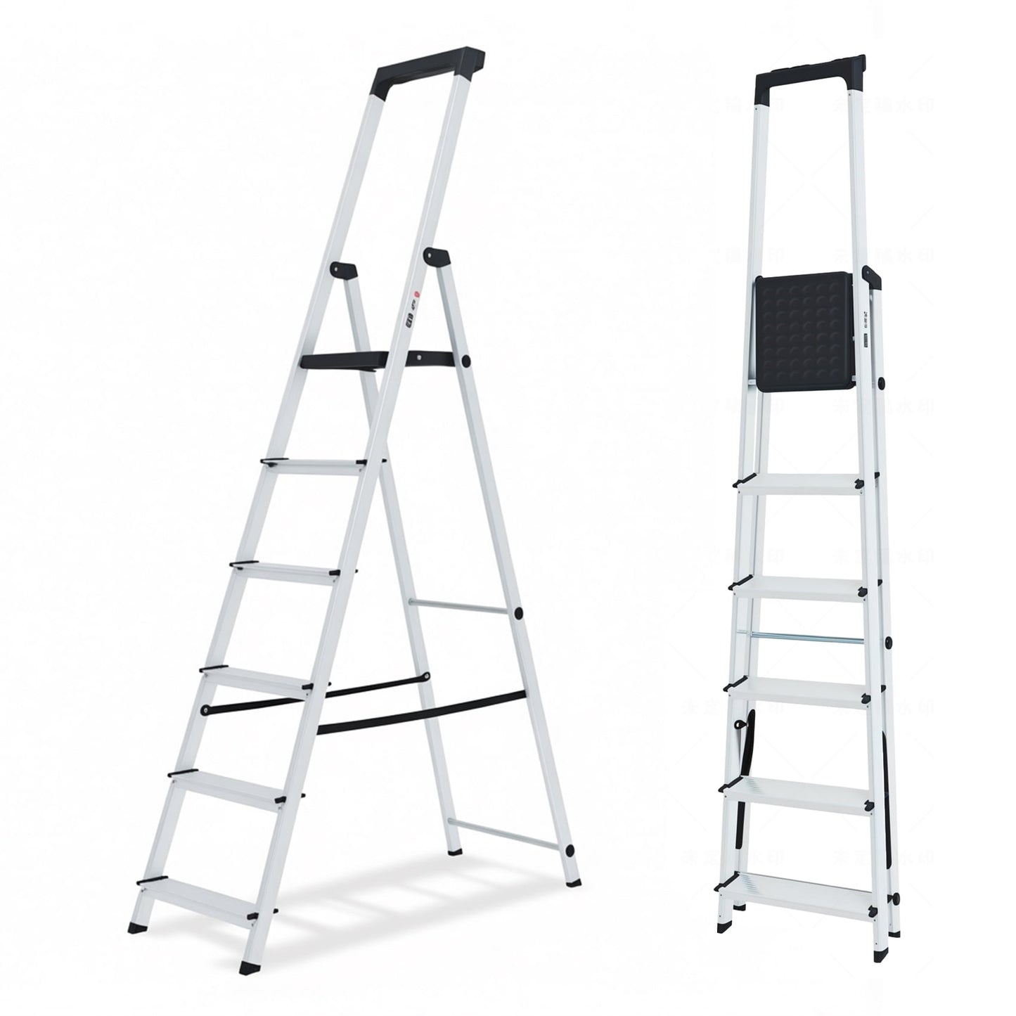 Alvantor 6-Step Folding Aluminum Ladder, 330 lbs Capacity, Lightweight with Anti-Slip Steps & Handrail