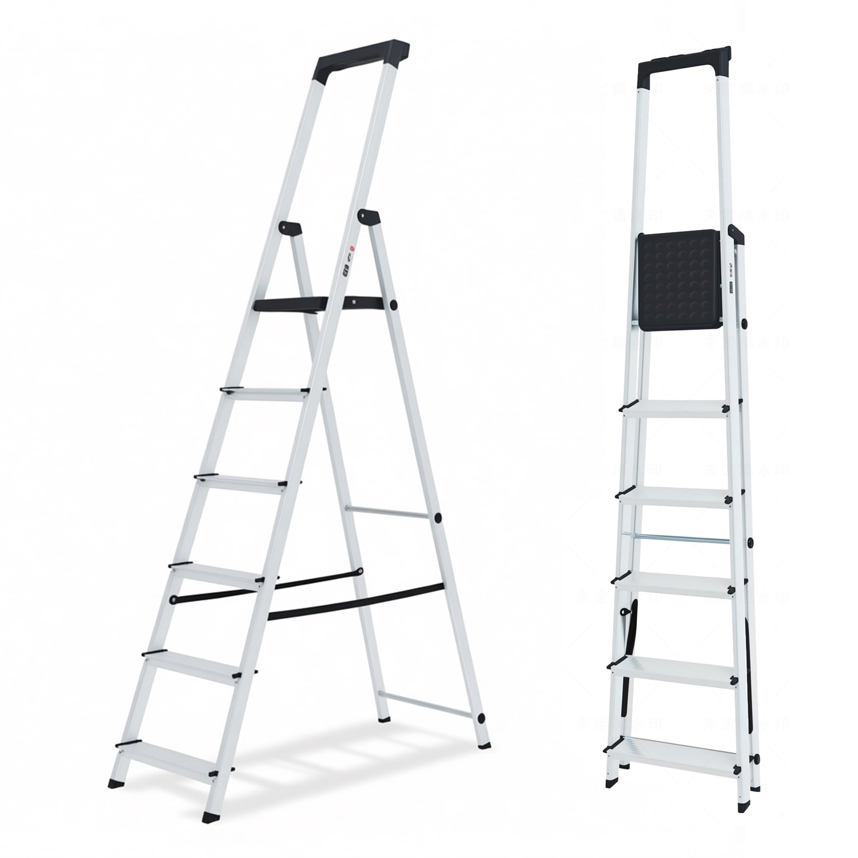 Alvantor 6-Step Folding Aluminum Ladder, 330 lbs Capacity, Lightweight with Anti-Slip Steps & Handrail