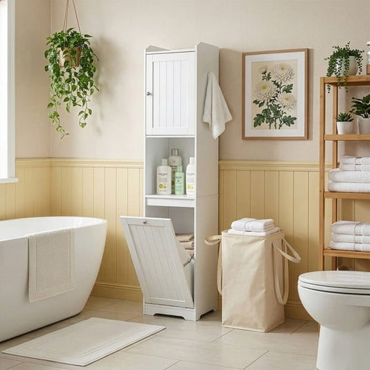 Alvantor Tall Bathroom Storage Cabinet with Dual Doors and Hamper