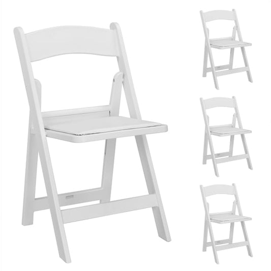 Alvantor White Folding Chairs 4 Pack with Padded Seat Resin Portable Indoor Outdoor Chairs for Wedding Party Dining