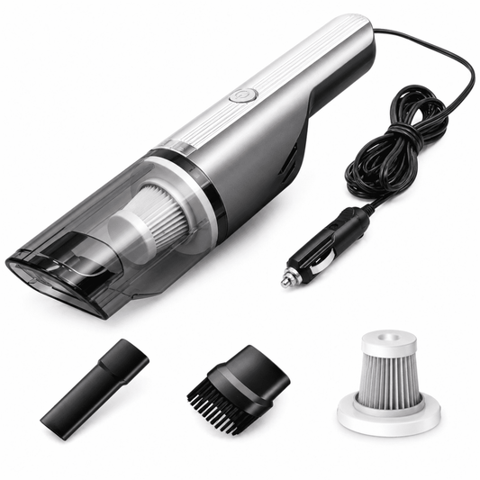Alvantor Wired Portable Car Vacuum Cleaner with HEPA Filter, LED Light and Attachments, Silver
