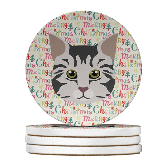 American Bobtail Cat Christmas Large Sandstone Coasters Pack of 4 4 in x 4 in