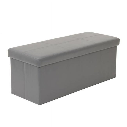 American Furniture Classics 43" Vinyl Foldable Tufted Storage Bench in Gun Gray