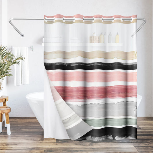 Americanflat 72x75 Hookless Shower Curtain - Abstract Pink Cream Shower Curtain with Sheer Panel, Snap-In Liner, and Grommets - 100% Polyester
