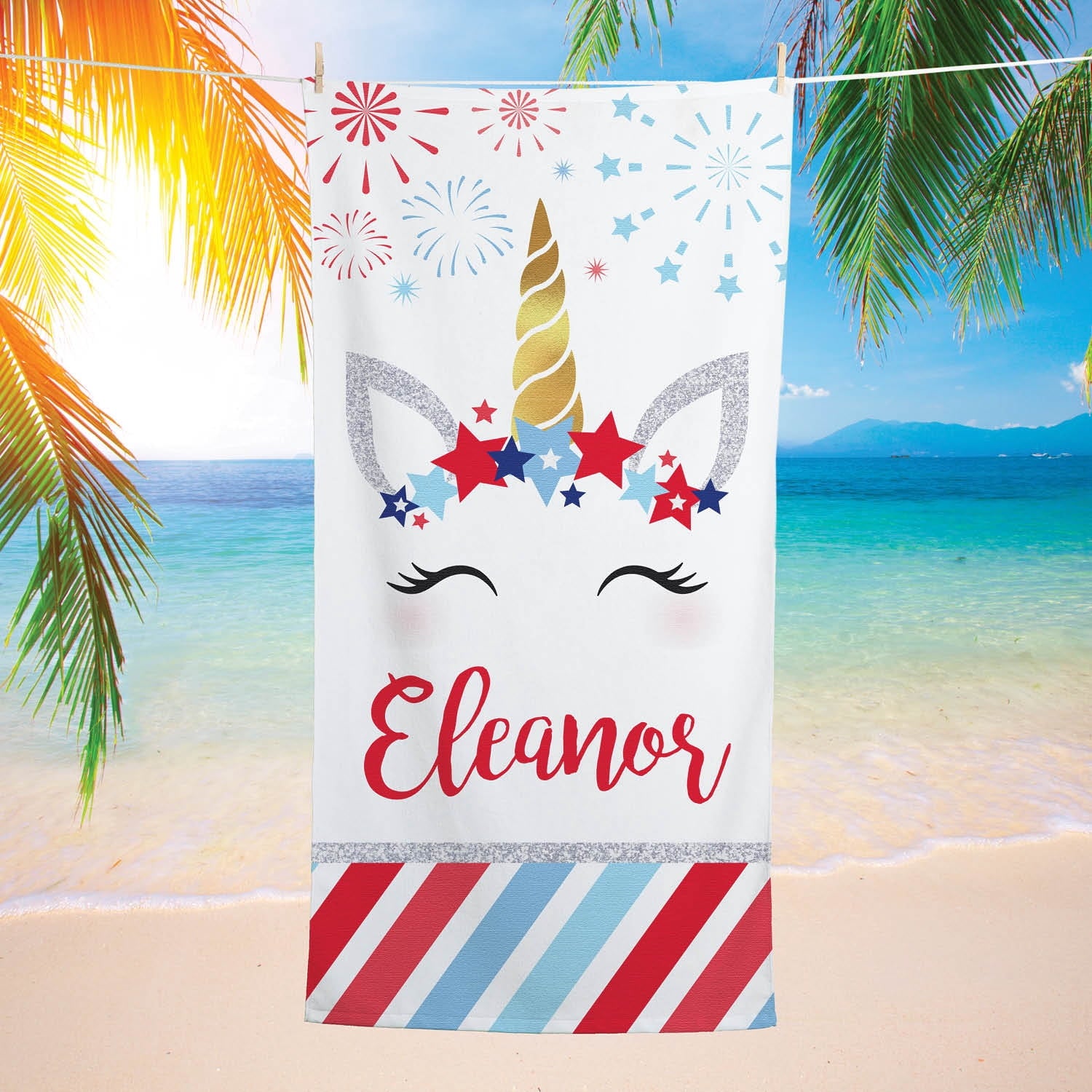 Americorn Personalized Plush Velour Beach Towel