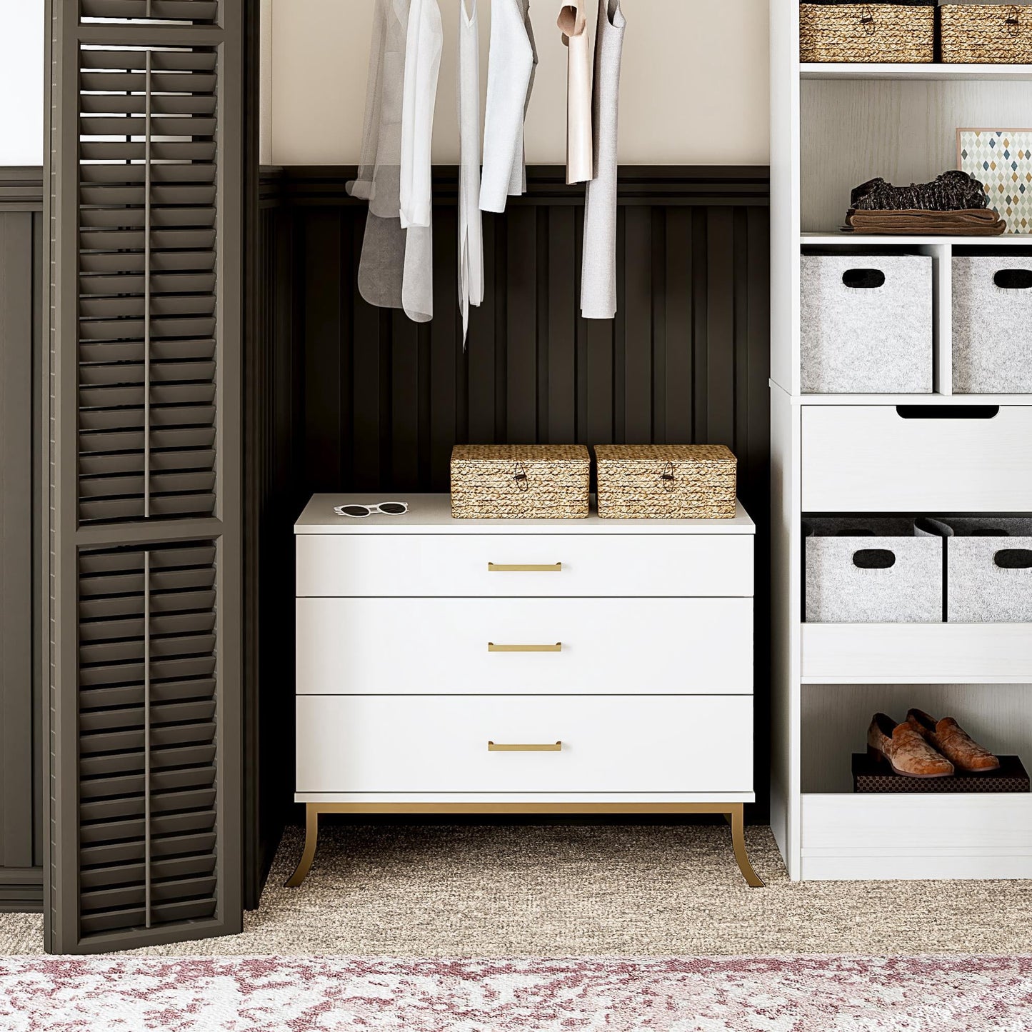 Ameriwood Home Clementine Small 3-Drawer Dresser with Bar Pull Handles, White & Gold