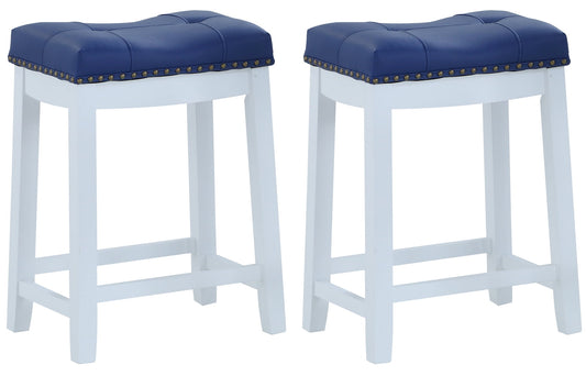 Angel Line Cambridge 24" Padded Saddle Stool-White w/ Blue Cushion, Set of 2