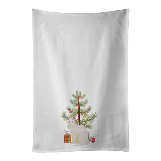 Aphrodite Giant Cat Merry Christmas White Kitchen Towel Set of 2 Dish Towels