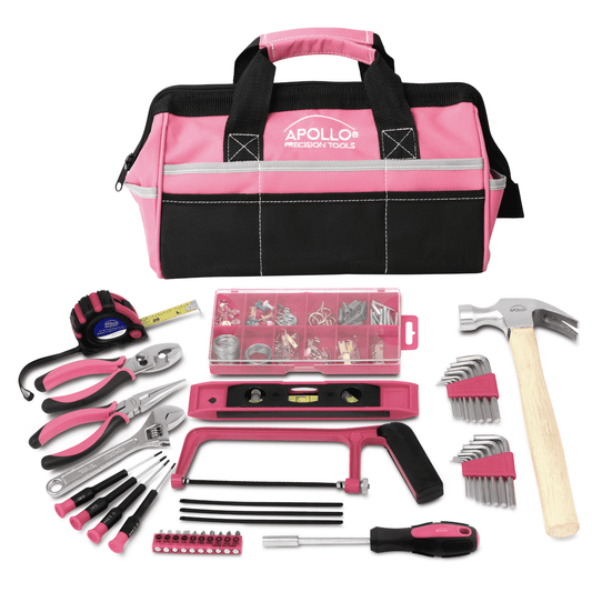 Apollo Tools 201 Piece Household Tool Kit in a Soft-Sided Tool Bag Pink - DT0020P