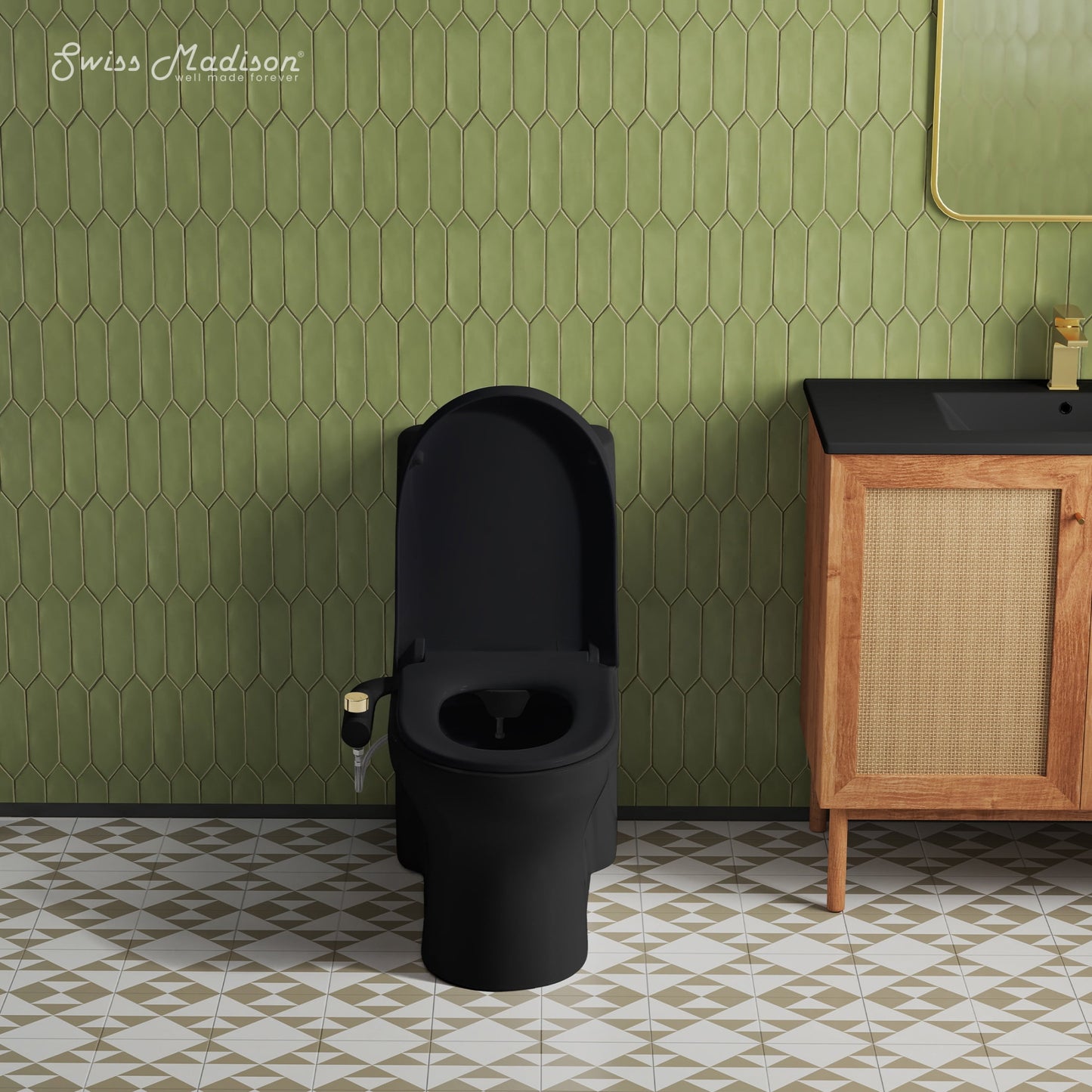 Aqua Non-Electric Bidet Toilet Attachment in Glossy Black with Polished Gold Hardware