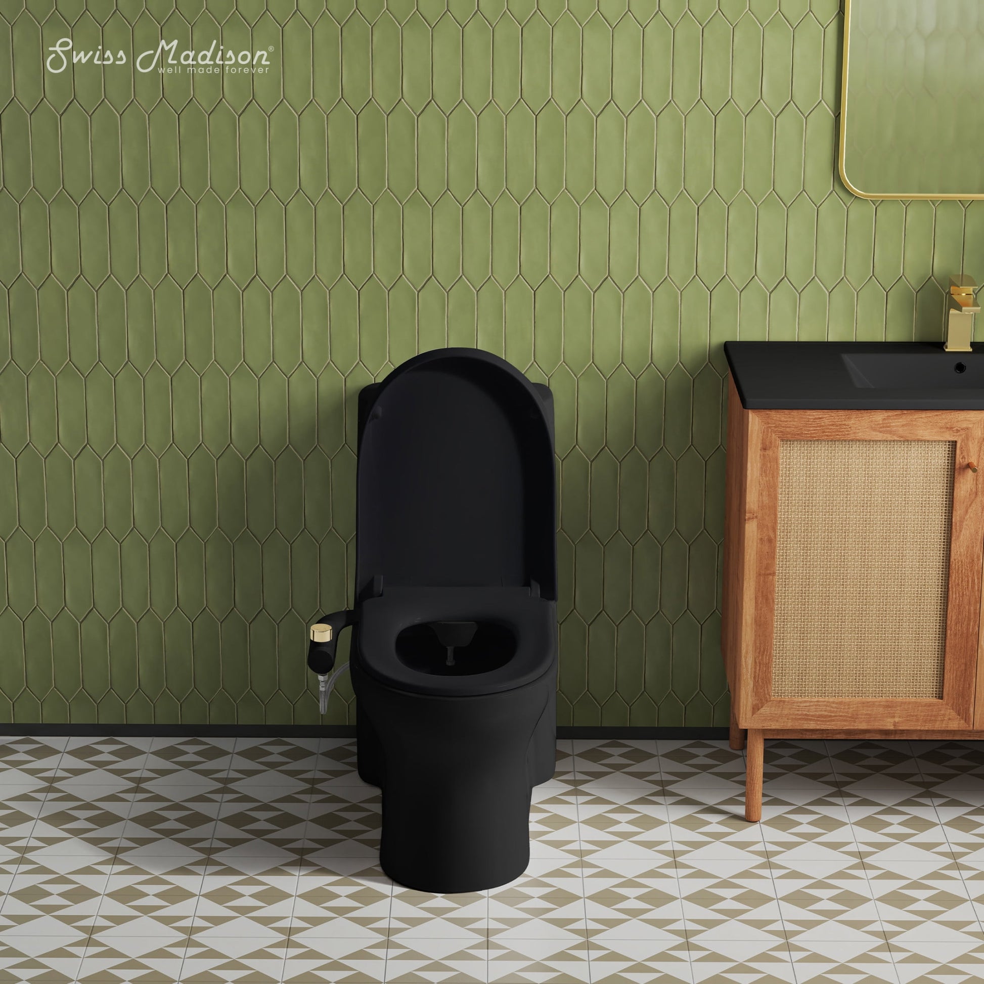 Aqua Non-Electric Bidet Toilet Attachment in Glossy Black with Polished Gold Hardware