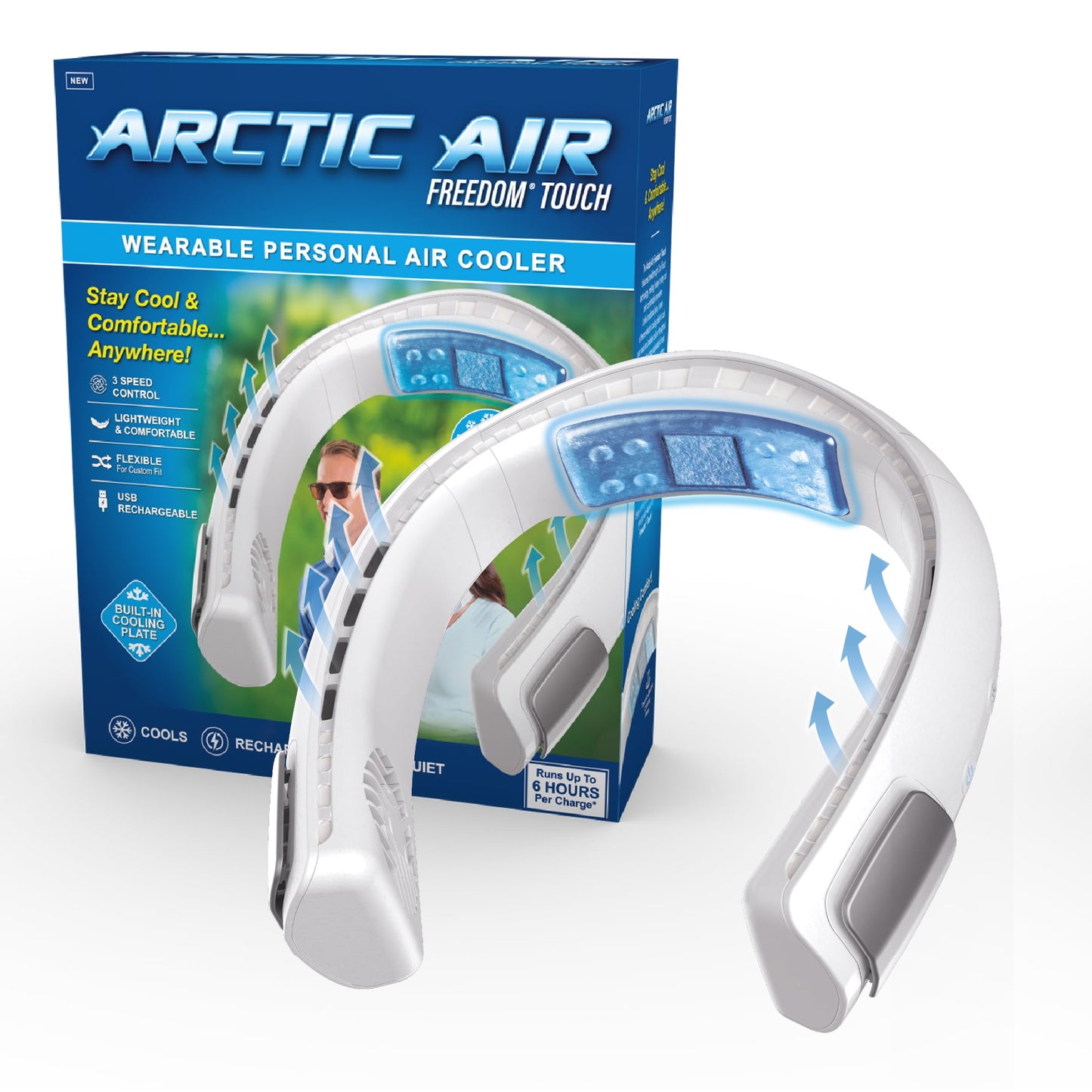 Arctic AirÂ® FreedomÂ® Touch Wearable Personal Air Cooler, USB Rechargeable, 3 Speeds