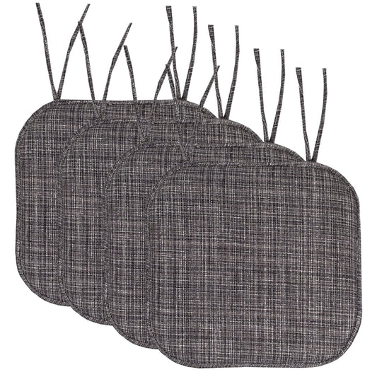 Aria Memory Foam Non-Slip Chair Cushion Pad with Ties 4 Pack - Gray Black