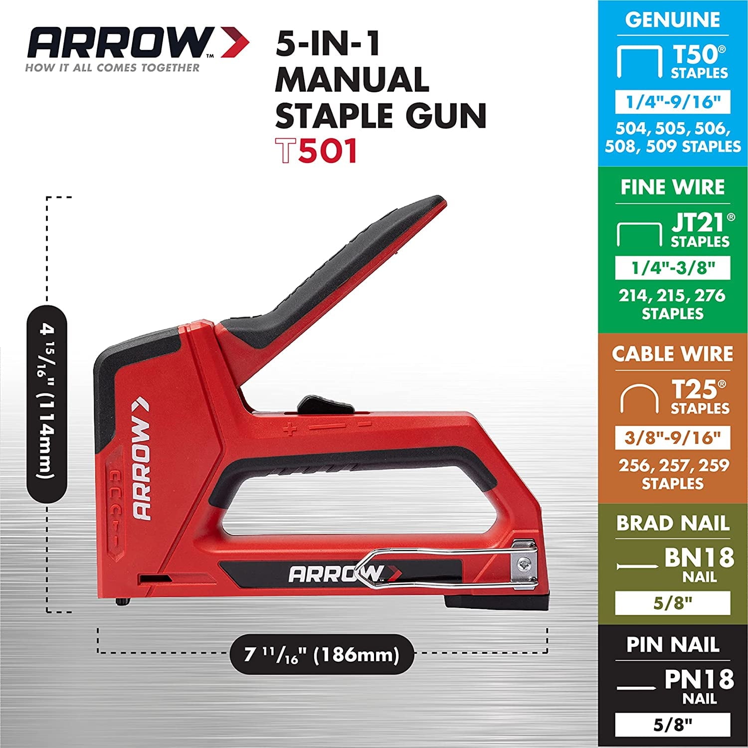 Arrow T501 5-in-1 Manual Staple Gun, T501