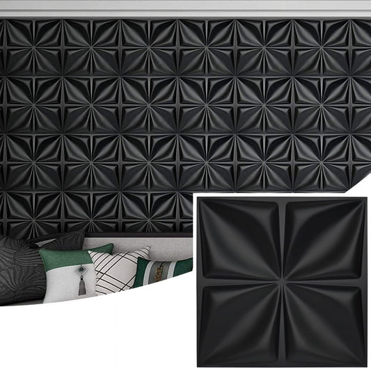 Art3d 12-Piece 19.7x19.7 inch Decorative 3D Wall Panels in Black, PVC Flower Design Cover 32 Sqft