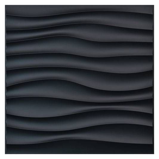 Art3d 19.7 in. x 19.7 in. PVC 3D Wall Panel,Wave Design in Black(12-Pack)