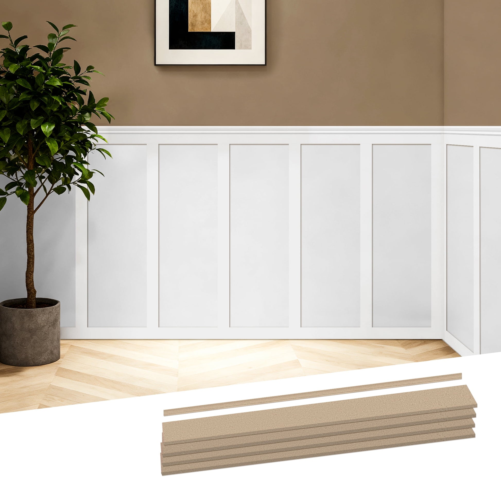 Art3d Paintable Board & Batten Wall Panel Kit,Premade Wainscoting,Chair Rail,Easy Install MDF Accent Wall for Living Room & Bedroom,20-Pack