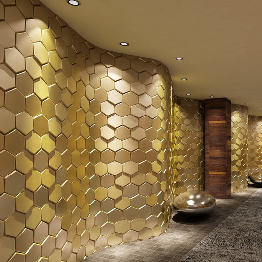 Art3d Silk Silver 9.13 in. x 7.87 in. Hexagon 3D Wall Panels Faux Leather Tile (20-Pack)