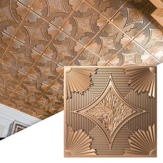 Art3dwallpanels 24x24 inch Bronze Drop Ceiling Tiles,3D PVC Wall Panels for Home Decor,Pack of 12