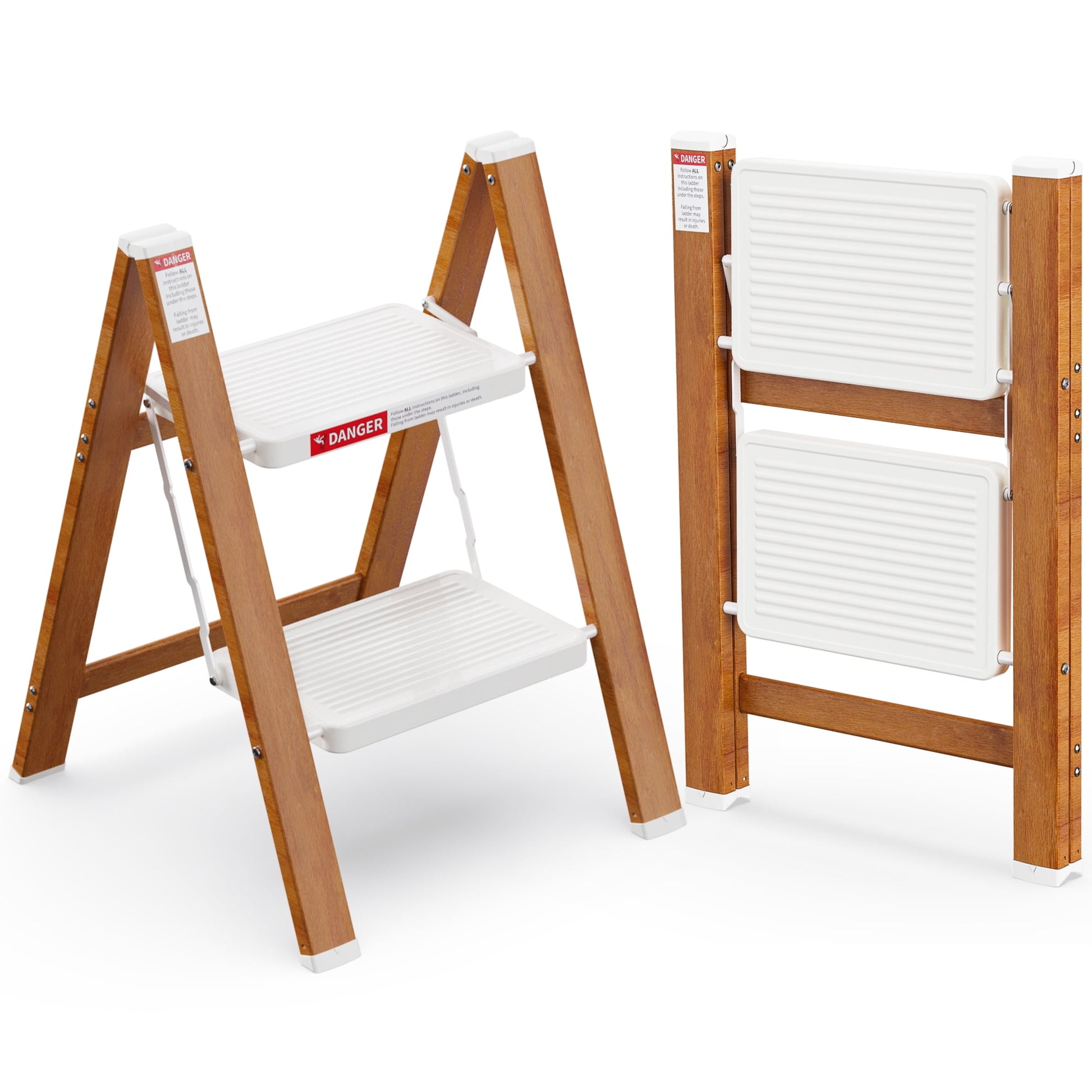 Asopheer 2 Step Ladder, Lightweight Folding Step Stool with Extra-Wide Anti-Slip Steps, 330 lbs Capacity, Compact Space-Saving Design for Closet, Kitchen, White