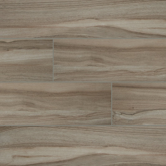 Azulejo de Piso y Pared de Porcelana Esmaltada de 9 in. x 48 in. en Color Ceniza de Aspenwood (12 Pies Cuadrados / Caja)