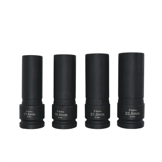 Astro Pneumatic 4pc 1/2" Drive 1/2 Size Thin Wall Lug Nut Socket Set - 17.5 - 22.5mm