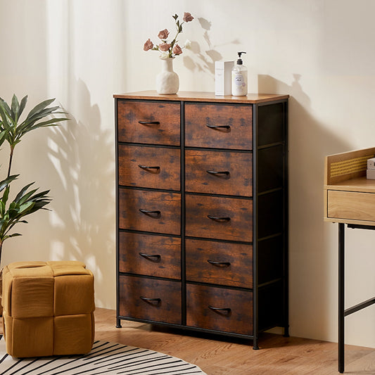 Aukfa 10 Drawer Dresser,Tall Fabric Dresser & Chest of Drawers for Bedroom,Metal Frame,Brown