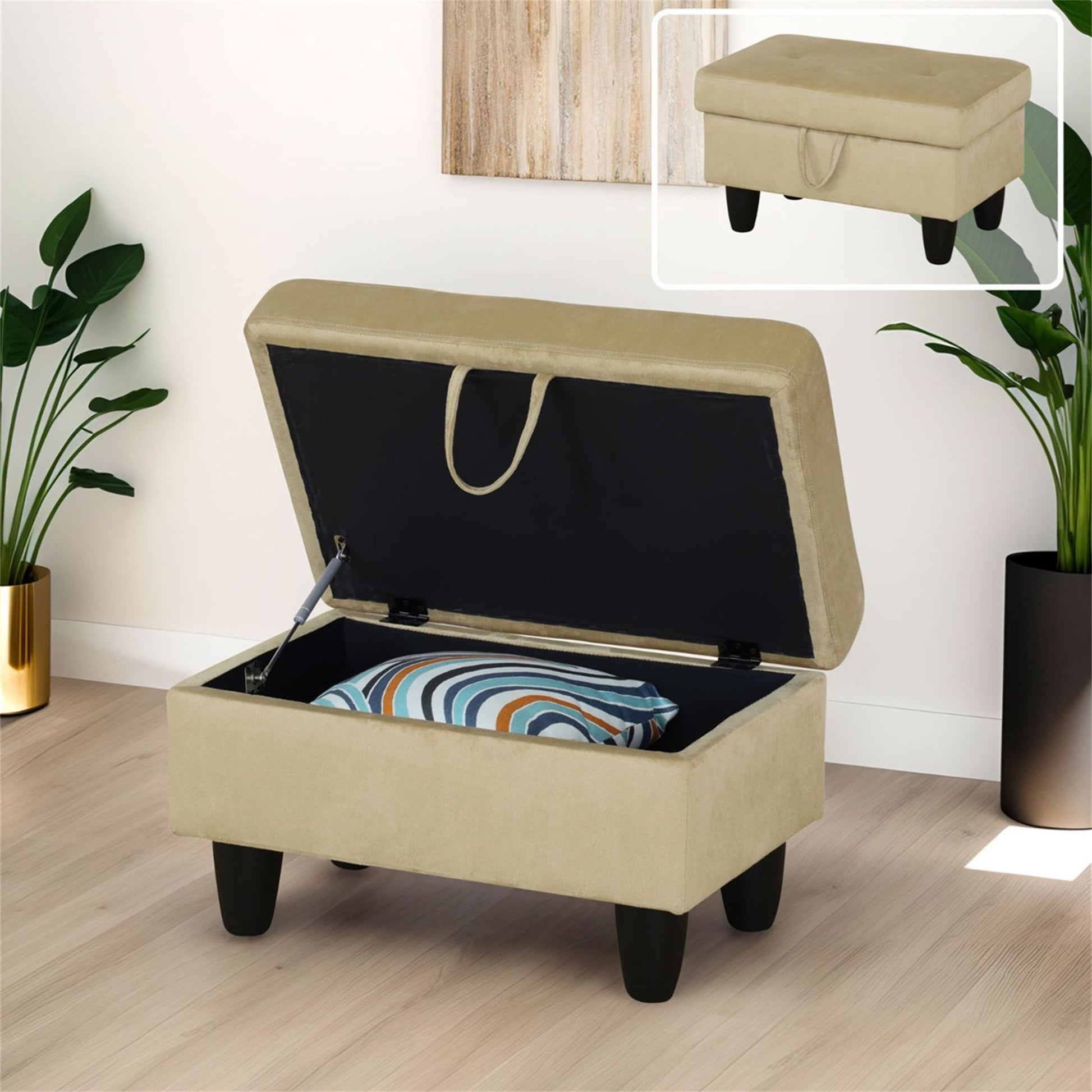 Aukfa 29" Storage Ottoman Bench with Lift Top for Home Office, Flannel, Beige