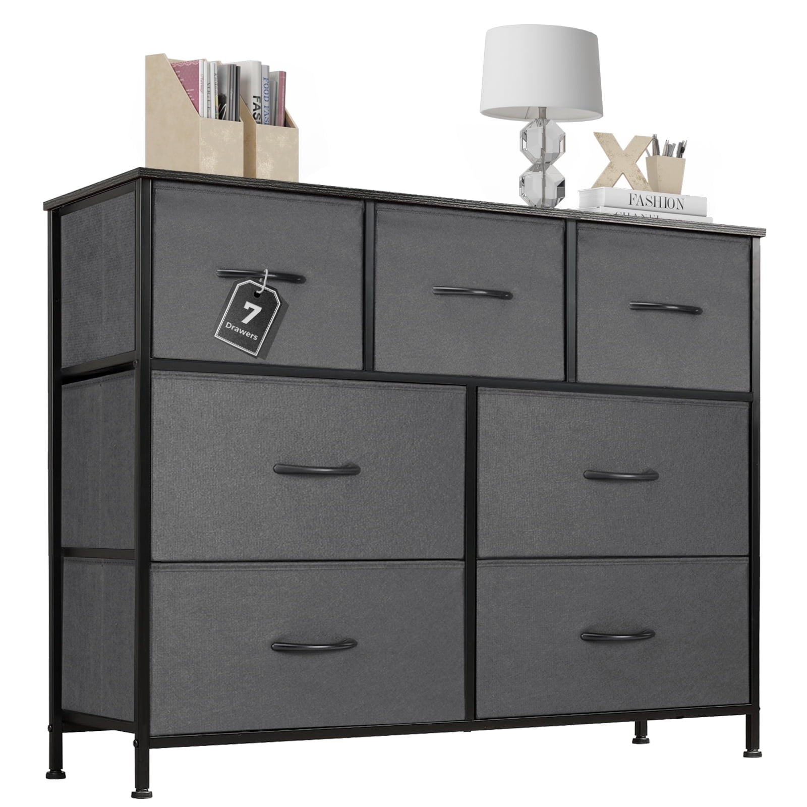Aukfa 9 Drawer Dresser,Tall Fabric Dresser & Chest of Drawers for Bedroom,Metal Frame,Black