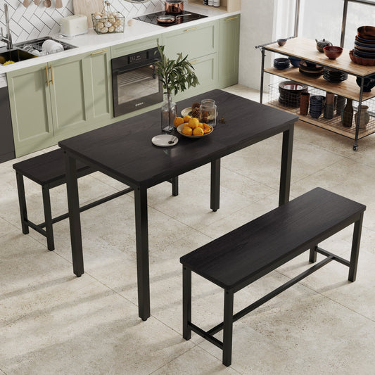 Aukfa Dining Table Set for 4, Kitchen Dining Table Set with 2 Bench ,Brown