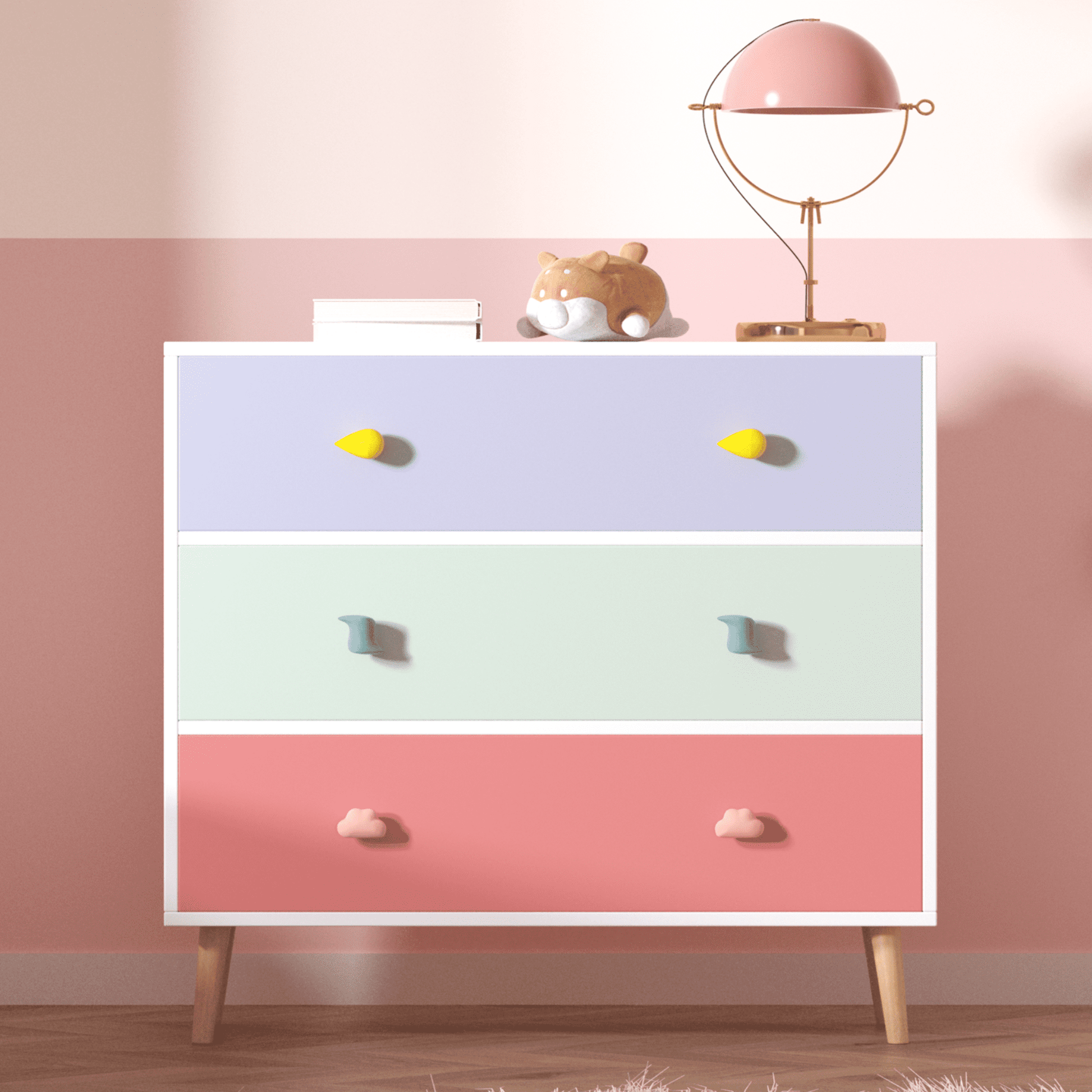 Aukfa Kids 3 Drawer Dresser for Bedroom, Wooden Chest of Drawers for Toddler Kids,Colorful