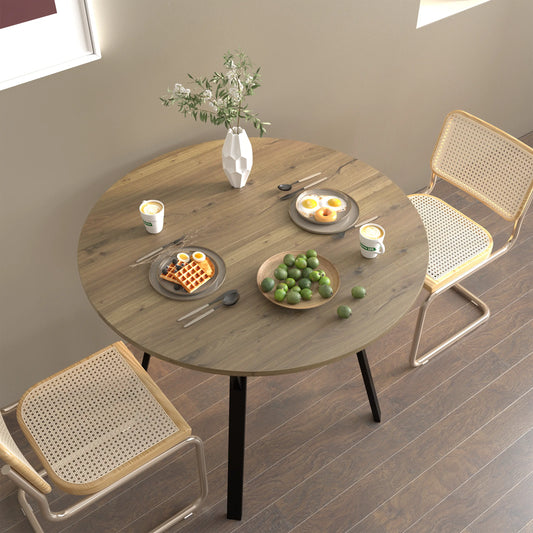 Aukfa Round Dining Table for 4, 35.4" Small Kitchen Table with MDF Top & Metal Legs for Kitchen, Living Room, Small Space, Vintage Industrial Style, Rustic Brown