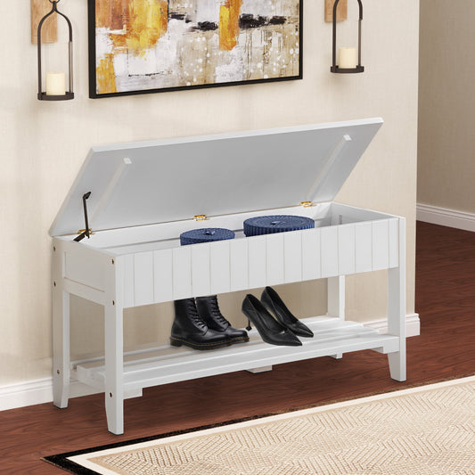 Aukfa Banco de Almacenamiento, Banco de Zapatos de Madera con Almacenamiento Superior Abatible para Pasillo/entrada/sala de Estar, Blanco