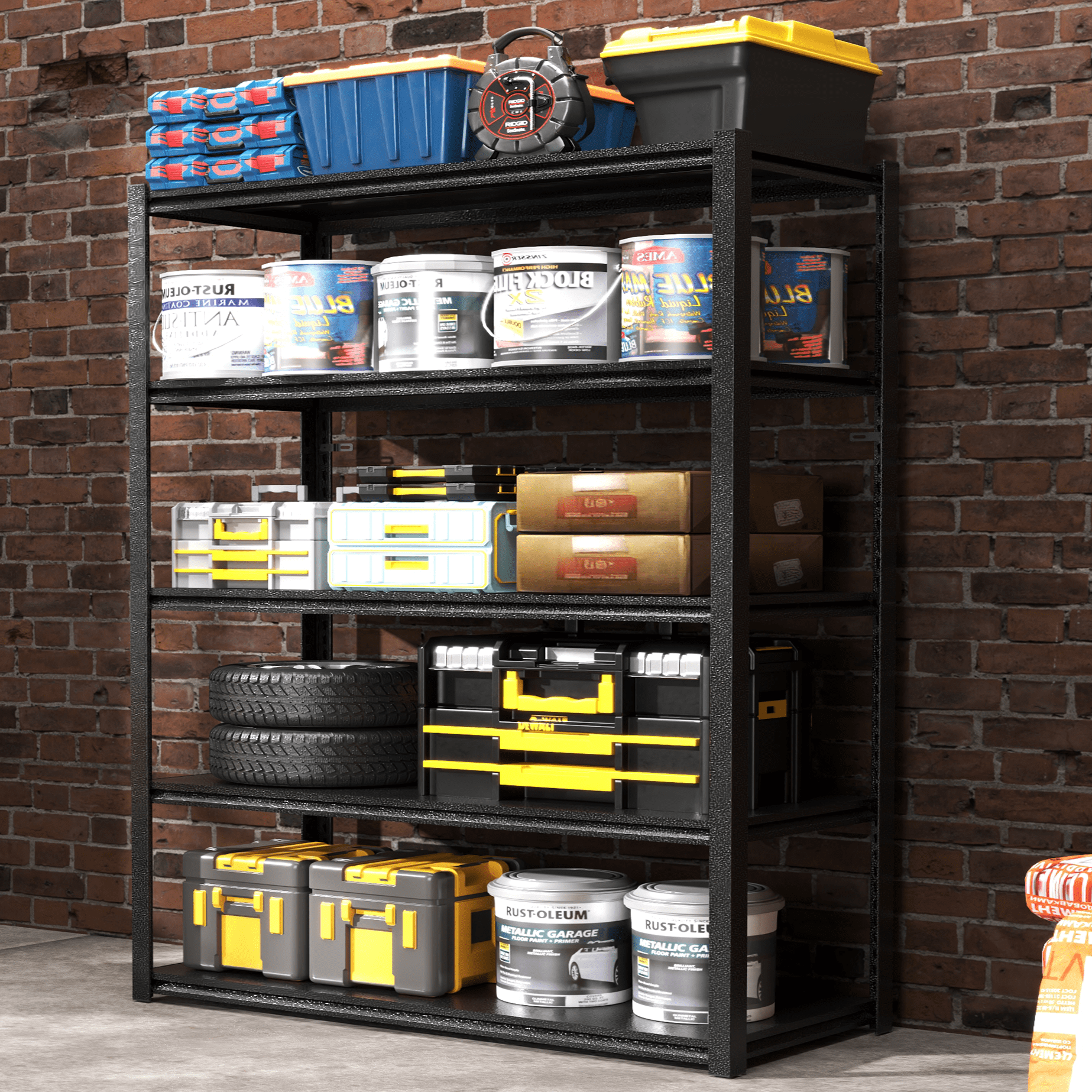 Aukfa Storage Shelves 5 Tier Adjustable Garage Heavy Duty Metal Shelving for Warehouse Pantry Kitchen,47.2"Wx18"Dx78"H,Black