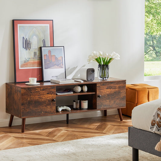Aukfa TV Stand for TVs up to 60",TV Storage Cabinet for Living Room Bedroom, Brown