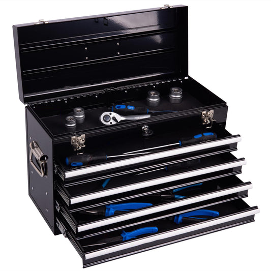 Aukfa Tool Box, 21 in Steel 4-Drawer Toolbox with Automatic Lock System for Garage, Black