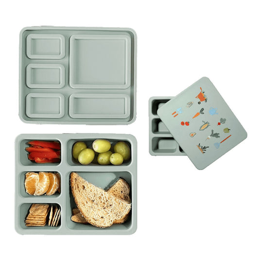 Austin Baby Co Bento Lunch Box for Toddler and Kids â€“ Silicone Lunch Container with 5 Leak-proof Compartments â€“ Sturdy, Dishwasher Safe, and BPA Free (Veggie Garden Robin's Egg Blue)
