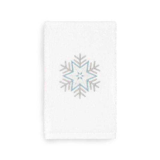 Linum Home Christmas Snowflake Embroidered White Turkish Cotton Hand Towel