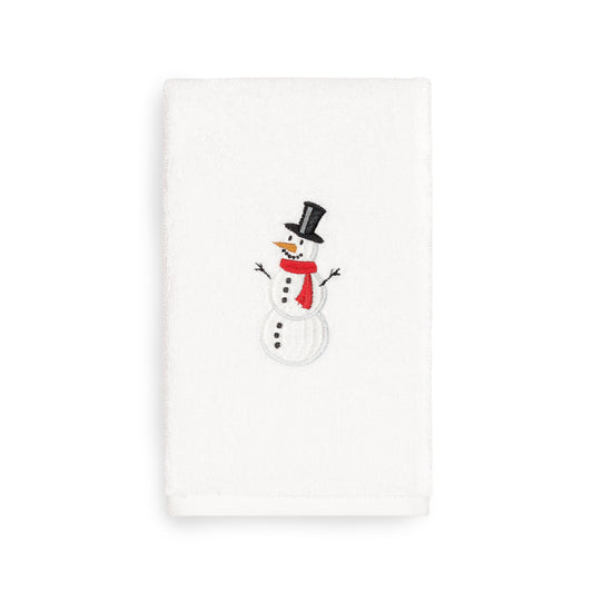 Linum Home Textiles SP00-1HT-SNOWMAN Snowman Embroidered Luxury 100 Percent Turkish Cotton Hand Towel, White