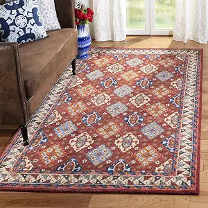 SAFAVIEH Antiquity Collection Accent Rug - 2' x 3', Red & Blue, Handmade Traditional Oriental Wool, Ideal for High Traffic Areas in Entryway, Living Room, Bedroom (AT509Q)